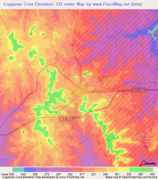 Copperas Cove,US Elevation Map