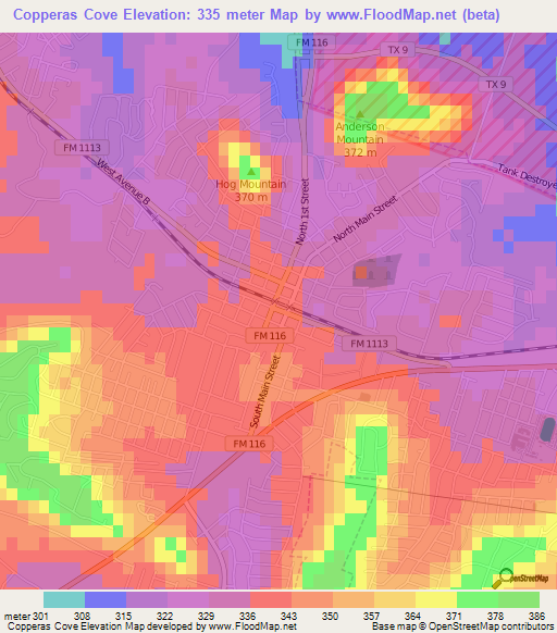 Copperas Cove,US Elevation Map