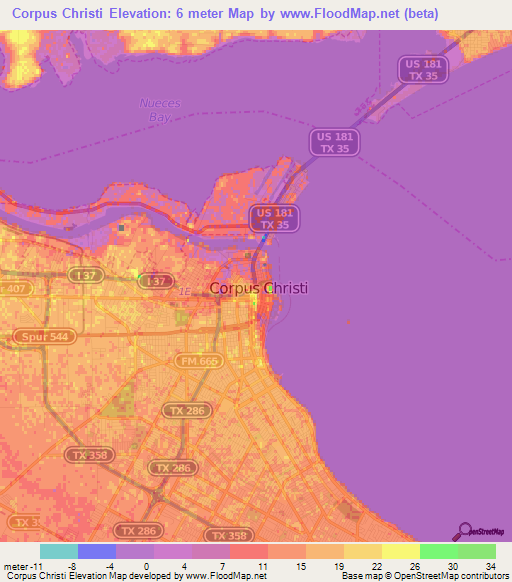 Corpus Christi,US Elevation Map