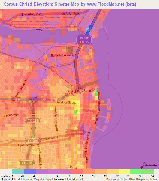 Corpus Christi,US Elevation Map