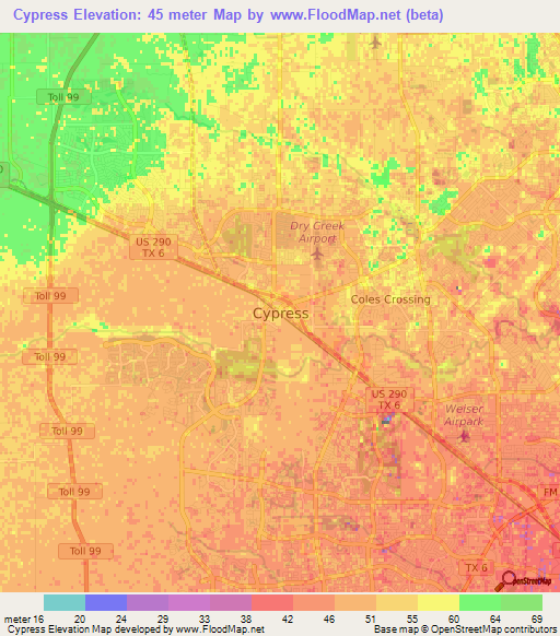 Cypress,US Elevation Map