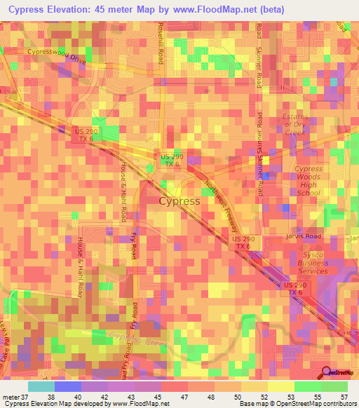 Cypress,US Elevation Map