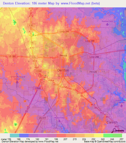 Denton,US Elevation Map