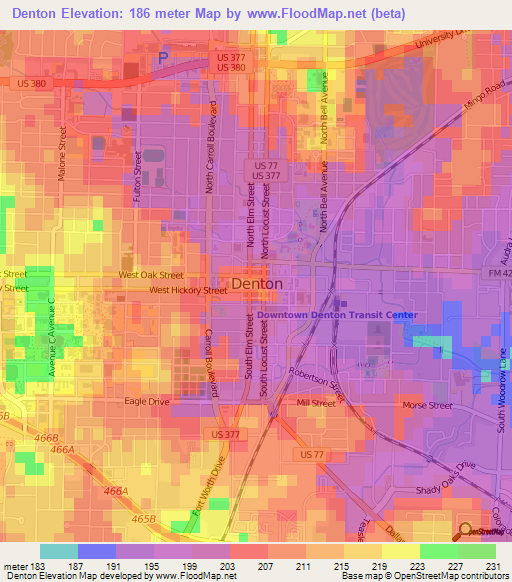 Denton,US Elevation Map