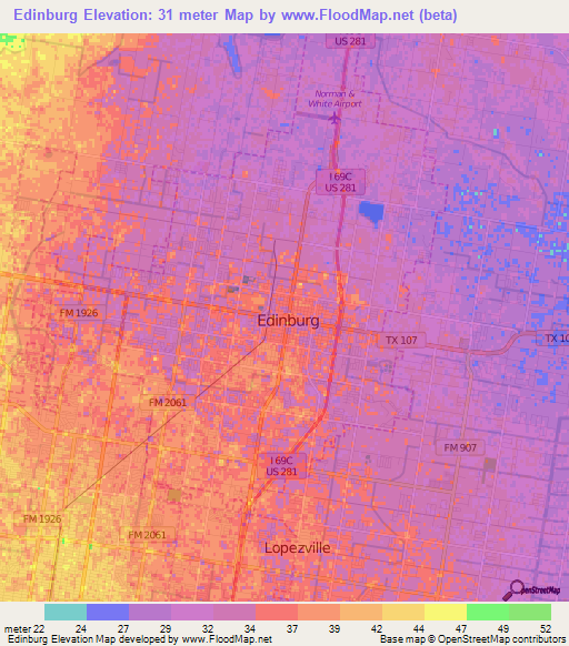 Edinburg,US Elevation Map