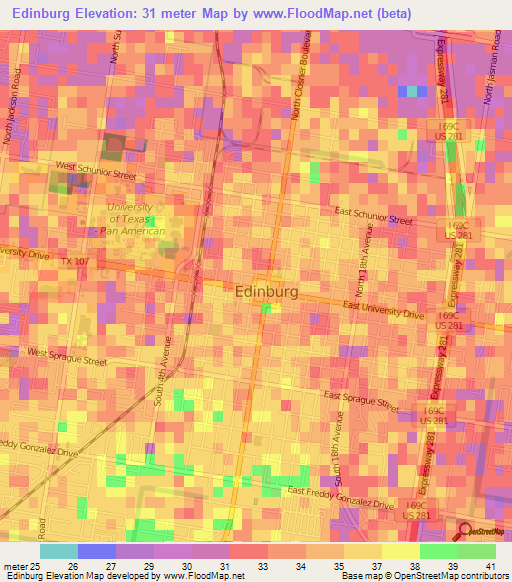 Edinburg,US Elevation Map