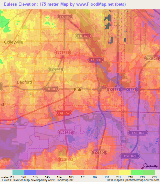 Euless,US Elevation Map