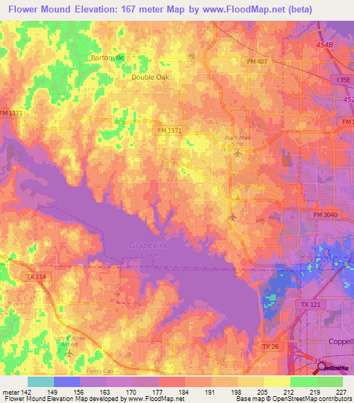 Flower Mound,US Elevation Map