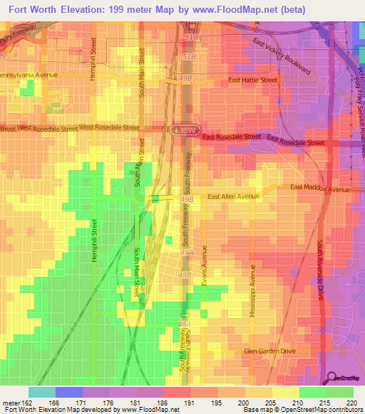 Fort Worth,US Elevation Map