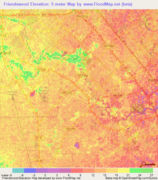 Friendswood,US Elevation Map