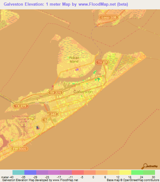 Galveston,US Elevation Map