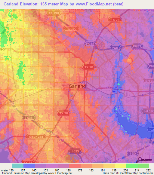 Garland,US Elevation Map