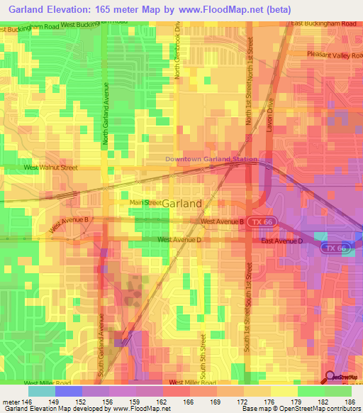 Garland,US Elevation Map