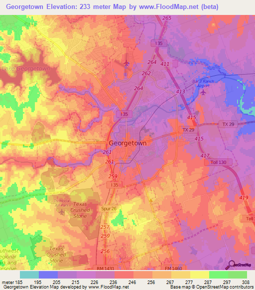 Georgetown,US Elevation Map