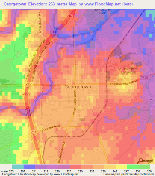 Georgetown,US Elevation Map