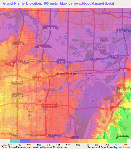 Grand Prairie,US Elevation Map