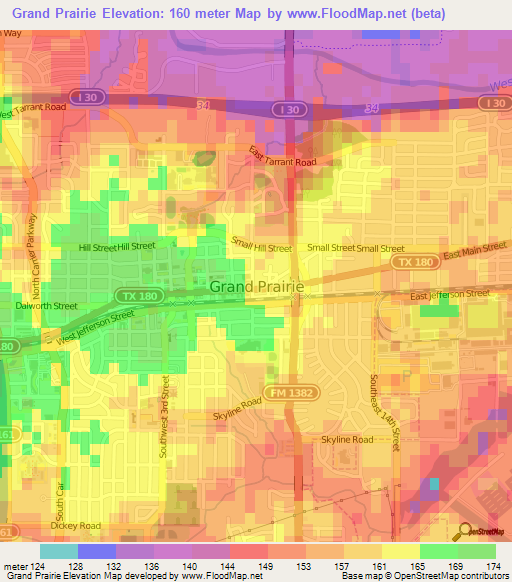 Grand Prairie,US Elevation Map