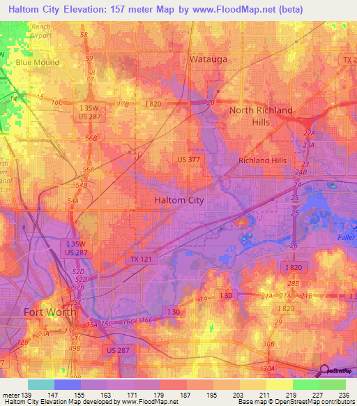 Haltom City,US Elevation Map