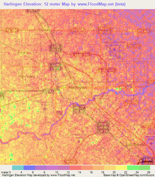 Harlingen,US Elevation Map