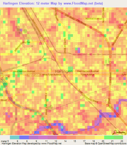 Harlingen,US Elevation Map