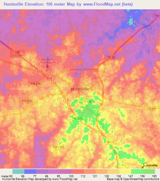 Huntsville,US Elevation Map