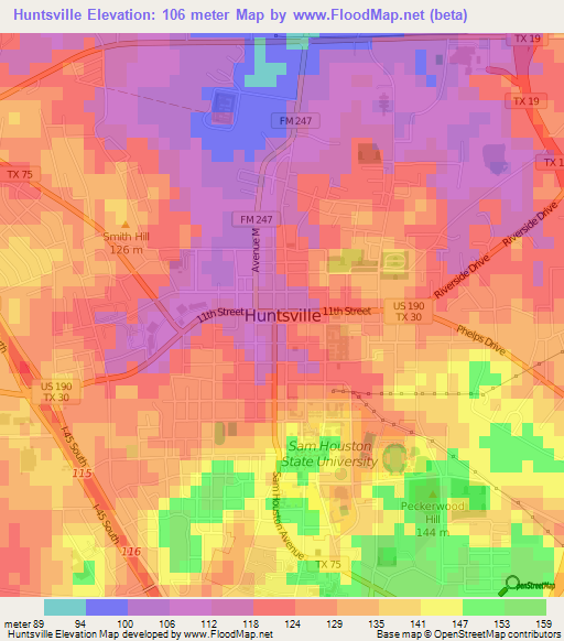 Huntsville,US Elevation Map