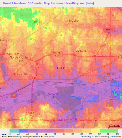 Hurst,US Elevation Map