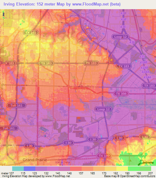 Irving,US Elevation Map