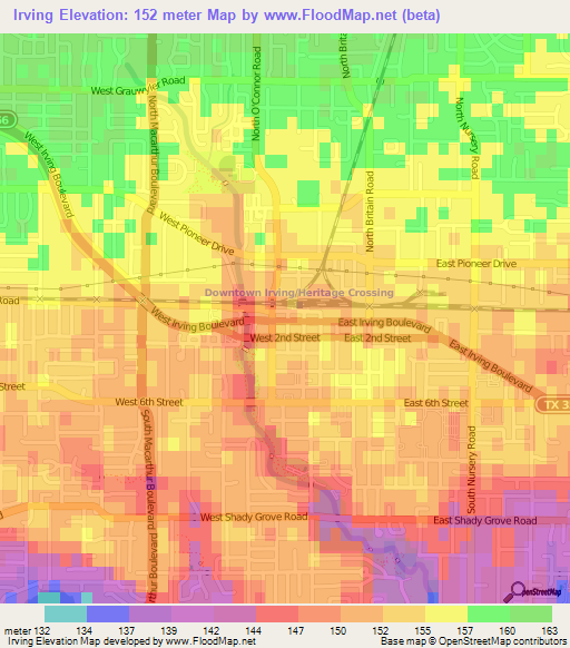 Irving,US Elevation Map