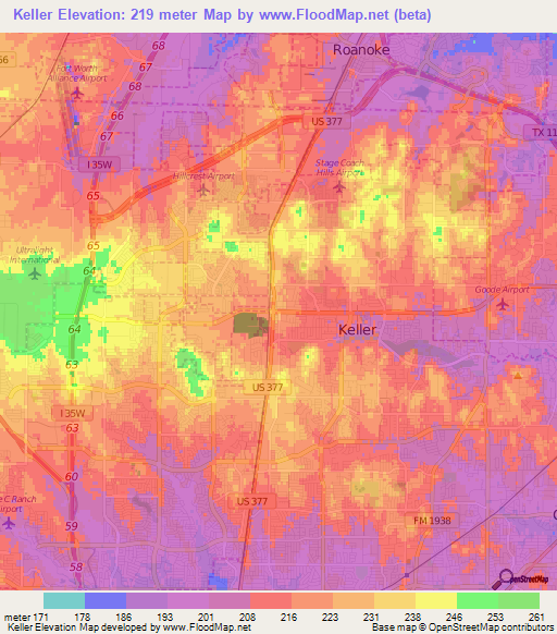 Keller,US Elevation Map