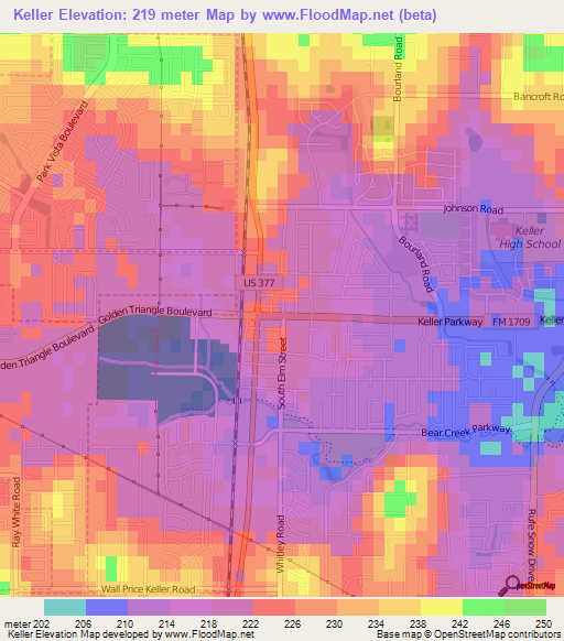 Keller,US Elevation Map