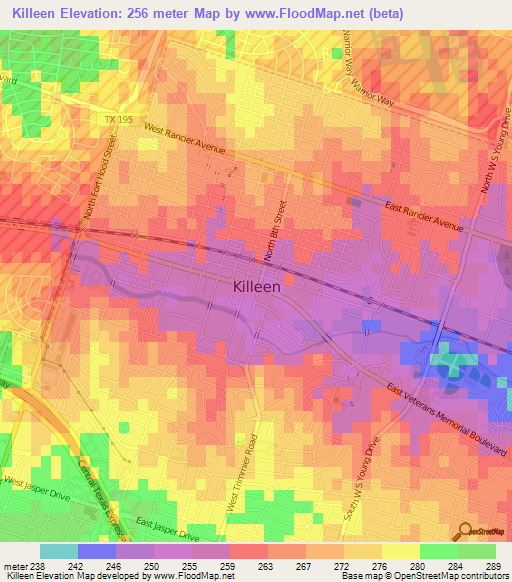 Killeen,US Elevation Map