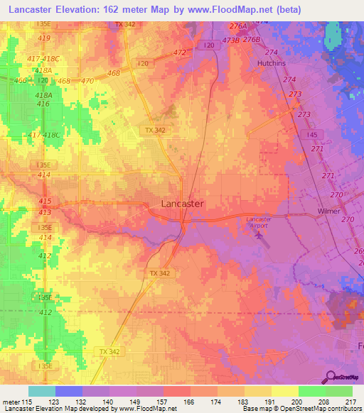 Lancaster,US Elevation Map