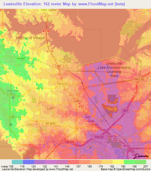 Lewisville,US Elevation Map