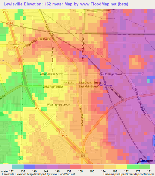 Lewisville,US Elevation Map