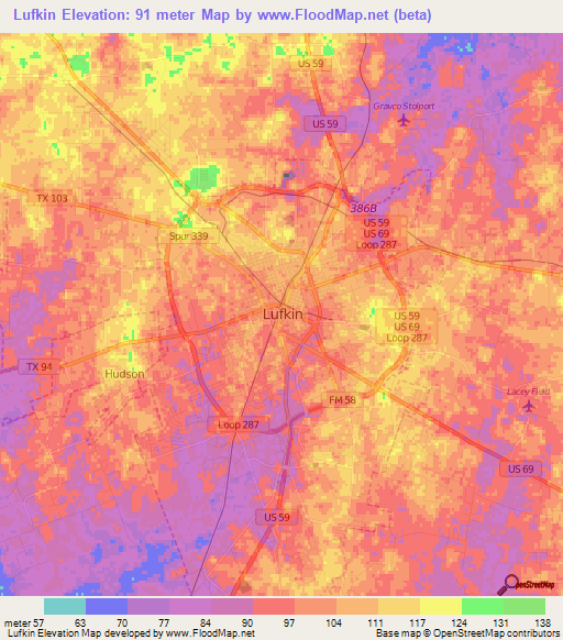 Lufkin,US Elevation Map