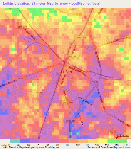 Lufkin,US Elevation Map