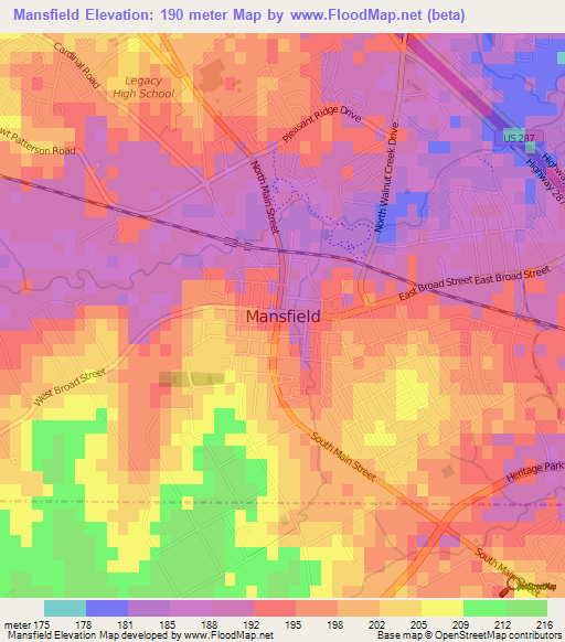 Mansfield,US Elevation Map