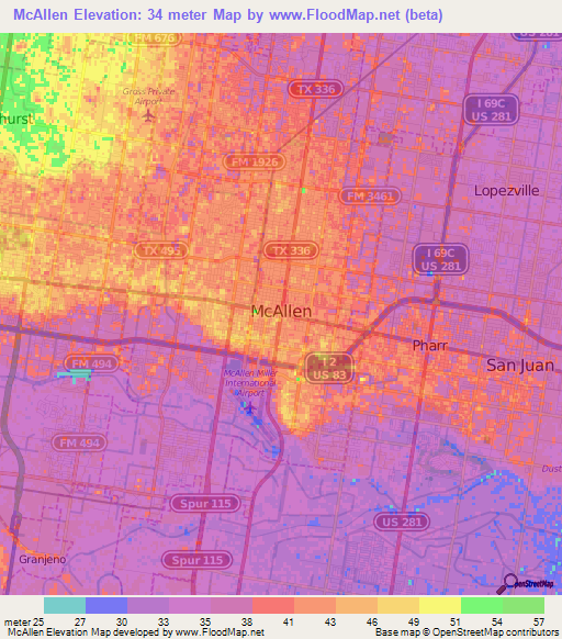 McAllen,US Elevation Map