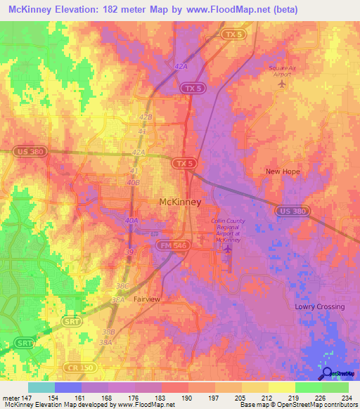 McKinney,US Elevation Map