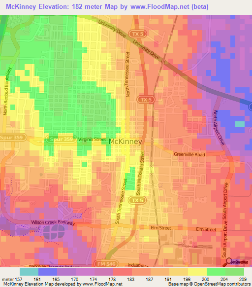 McKinney,US Elevation Map