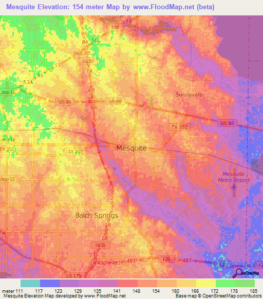 Mesquite,US Elevation Map