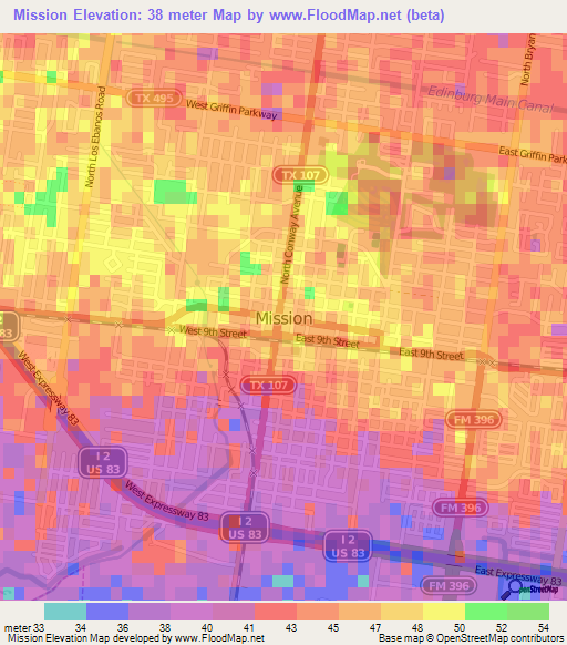 Mission,US Elevation Map