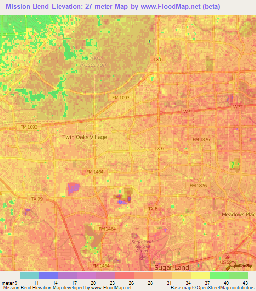 Mission Bend,US Elevation Map