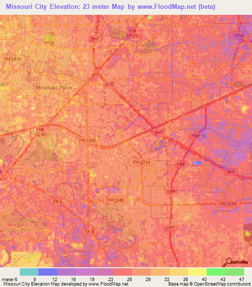 Missouri City,US Elevation Map