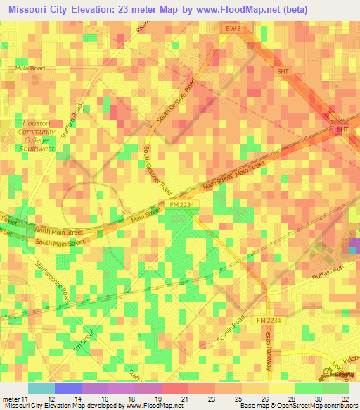 Missouri City,US Elevation Map