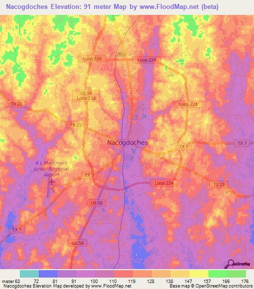 Nacogdoches,US Elevation Map