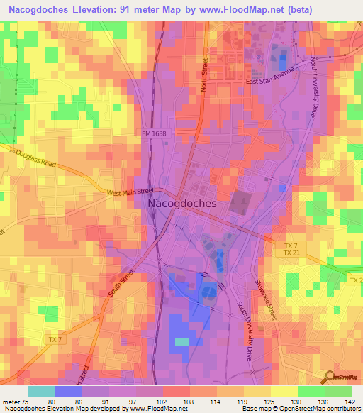 Nacogdoches,US Elevation Map