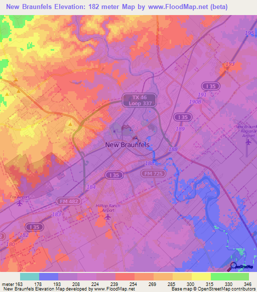 New Braunfels,US Elevation Map