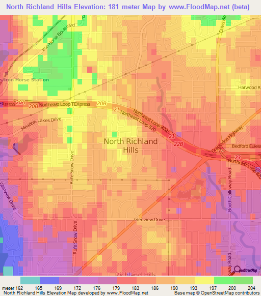 North Richland Hills,US Elevation Map